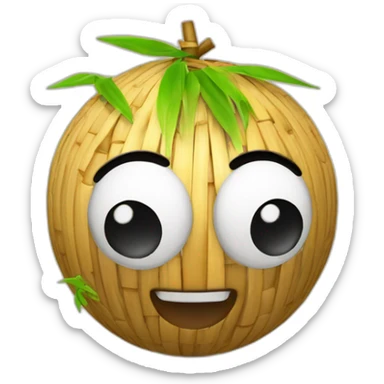 3d sphere with a cartoon bamboo texture with big playful eyes sticker