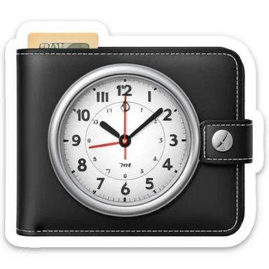 wallet with a clock on it, representing fast and affordable financial services sticker