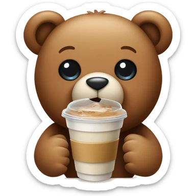 Teddy bear holding an iced coffee sticker