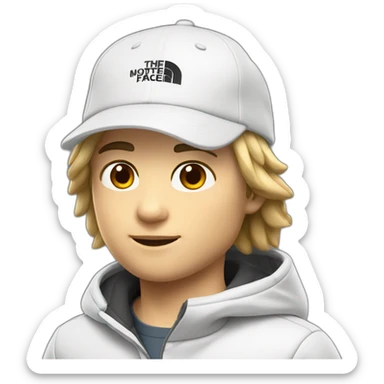 boy mi-long hair with north face cap white skin same model sticker