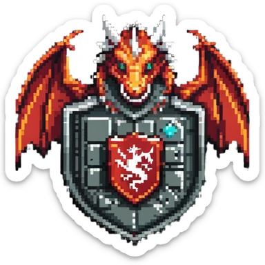 Shield badge with a fierce dragon protecting a computer, cybersecurity theme sticker