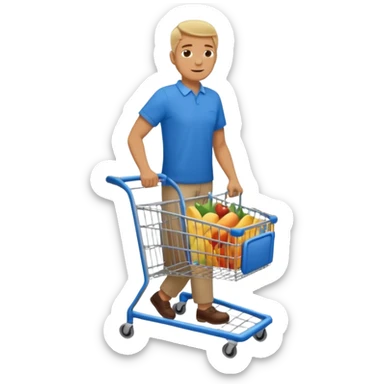 full body of a man pushing a shopping cart inside a supermarket sticker