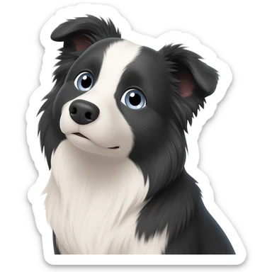 Face of senior female working border collie emoji with grey blue eyes tilted head sticker