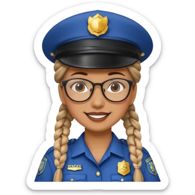 happy woman police with braided hair wearing hat, glasses  sticker