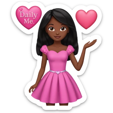 Black barbie, long black  hair, pink dress holding big heart that  visibly says the words "daily heart me" make me darksin sticker
