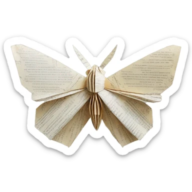 Moth made out of a book, book, newspaper, origami sticker