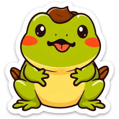 humorous toad with chocolate-covered lips making a burping expression, bufo toad character sticker