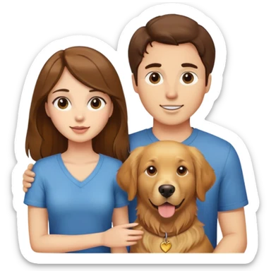 Brown haired guy and brunette girl with a golden retriever sticker
