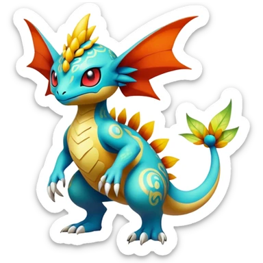 cool exotic fantasy-creature-Fakémon-Pokémon, full body, with markings sticker
