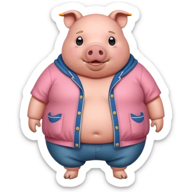 a fat pig with clothes  sticker