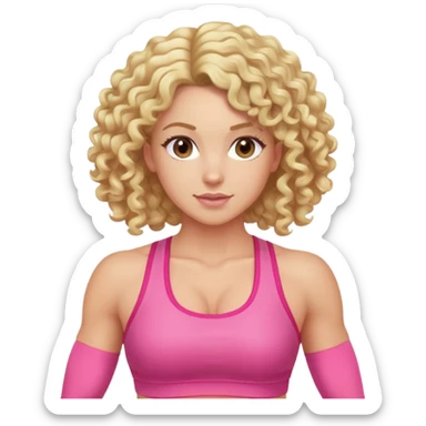 Blonde fitness trainer with curly hair and pink outfit sticker