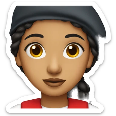 south asian girl with red lips and red beret sticker