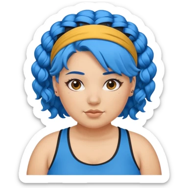 curly fat girl with blue hair and headband, sportsy sticker
