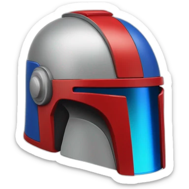 Red blue bounty hunter helmet in the style of a notification bell sticker