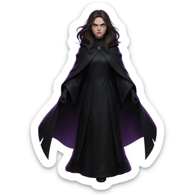 Black cloak with purple aura and boundaries female full body open hair intense sticker