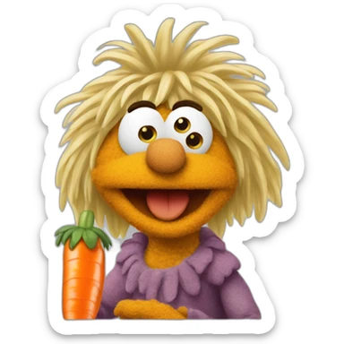 Fraggle with blond hair eating carrot sticker