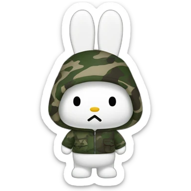 white miffy with a camo suit sticker