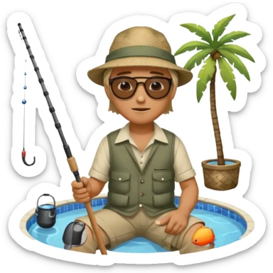 
man sitting fishing near the pool sticker