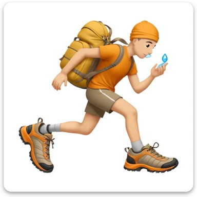 Je voudrais un moine bouddhiste avec un mulet qui pris en direction d’une paire de chaussures de trail, avec une bulle de pensée avec marqué trail sticker