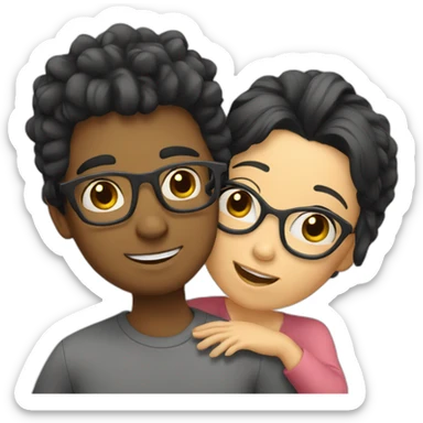 Boy with blonde hair and glasses hugging girl with black hair and glasses sticker