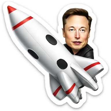 Elon Musk riding a flying space rocket sticker
