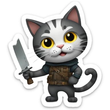 knife-wielding cat sticker