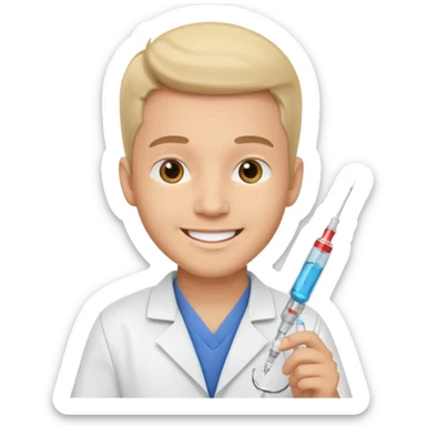 male nurse holding syringe sticker