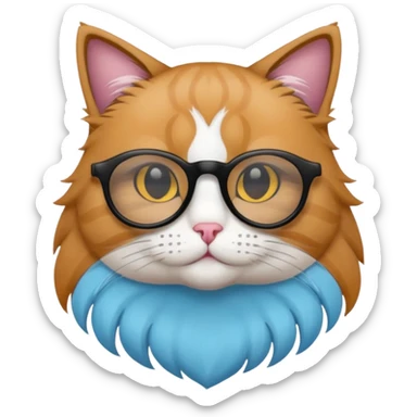 Gato celeste con blanco y sin amarillo y con gafas negras animado sticker