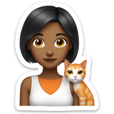 black hair white skin girl with orange cat sticker