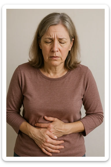 donna in menopausa con la disbiosi intestinale immagine realistica sticker