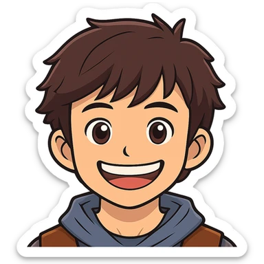 Make the hot boy's smile much wider, keep the cartoonish sticker style. The original style 'sticker' does not support editing, so using general style as fallback with instructions to keep cartoonish sticker style. Remove the background. sticker
