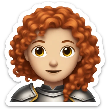 a white girl with long red curly hair and freckles, wearing armor sticker