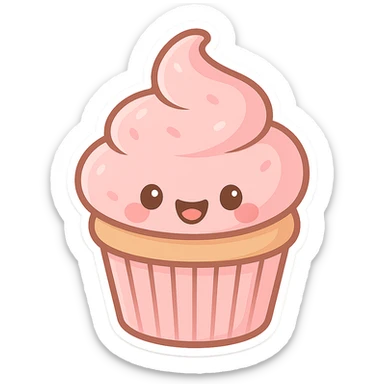 pink cupcake, sweet and cheerful, chibi style sticker sticker