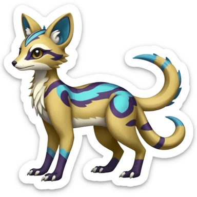 Rare realistic shiny exotic cute epic pretty beautiful handsome gorgeous aesthetic colorful vibrant Vernid-Fionbri-Protogen-Primagen-Sergal-Wickerbeast-Genet-Trico-species-Fakemon-hybrid-creature by LiLaiRa, random intricate markings, full body sticker