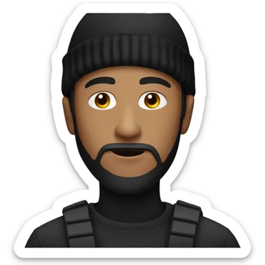 A robber wearing a black beanie sticker