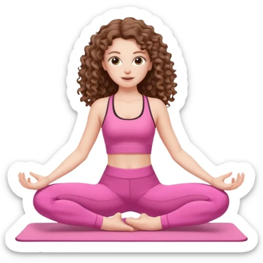 pale white girl with long brown curly hair pilates pink sticker