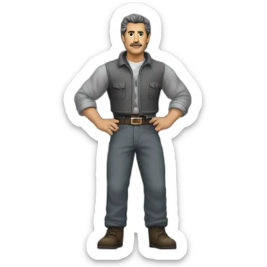 Don Krieg es un hombre alto, musculoso, con pelo corto gris y las patillas larga sticker