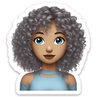 Pretty girl light skin blue eyes curly hair and bangs and a septum piercing  sticker