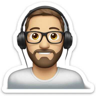 man with brown hair blue eyes beard and glasses and headphones sticker