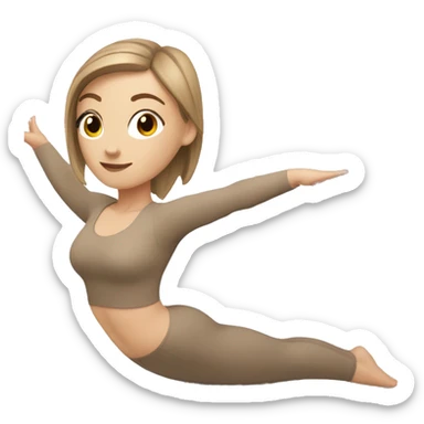 White Girl with brown hair doing yoga in beige tight yoga suit sticker