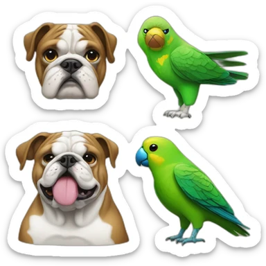 a bulldog and a green Parakeet sticker