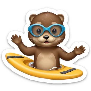 A sleek otter swimmer wearing goggles, splashing through the pool with tiny floating kickboard. sticker