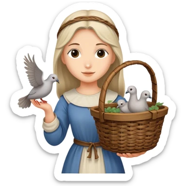 girl carrying wicker basket with turtledoves, medieval age sticker