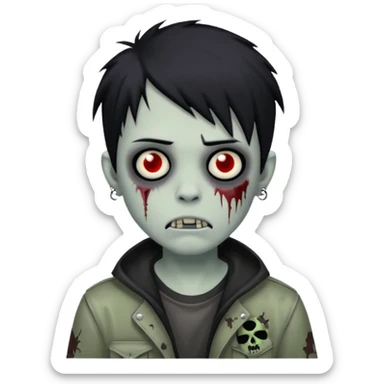 boy zombie with black hair emo piercing  sticker