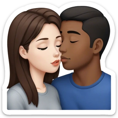 Brown haired white girl kissing black haired Asian man sticker