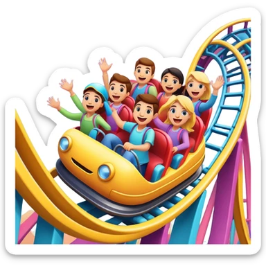 roller coaster with people riding, cheerful expressions sticker