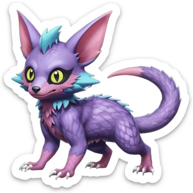 Realistic scaly swampy elemental detailed Colorful Trico-Noibat-Golbat-acrobat-Sergal-Furret-Ferret-Wolverine-Vernid-furry-fursona-fusion-Fakemon-animal-hybrid-creature, full body sticker