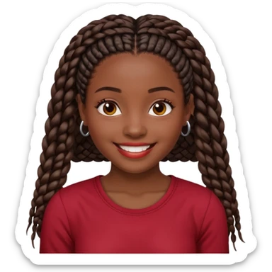 Black girl with box braids and a dark red top sticker