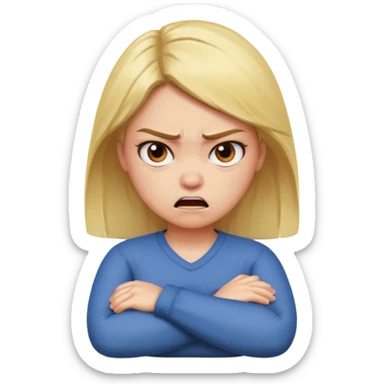 Girl crossing arms in front of her chest and making an angry face sticker