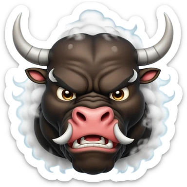 Emoji of an angry black powerful bull with steam coming out of its nose sticker